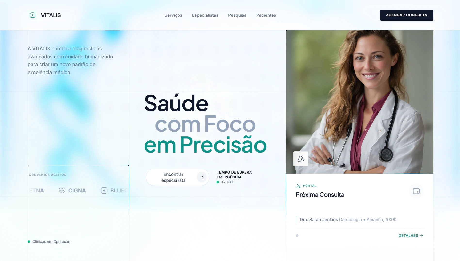 Landing page da clínica de saúde Vitalis