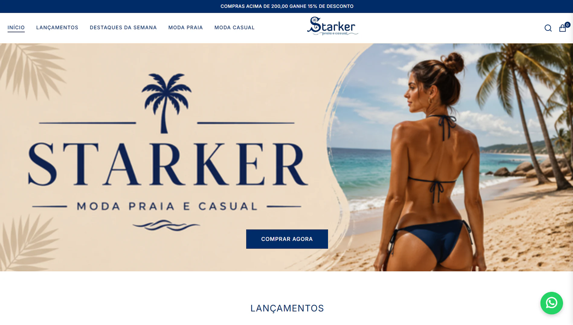 Página de e-commerce da Starker para moda praia