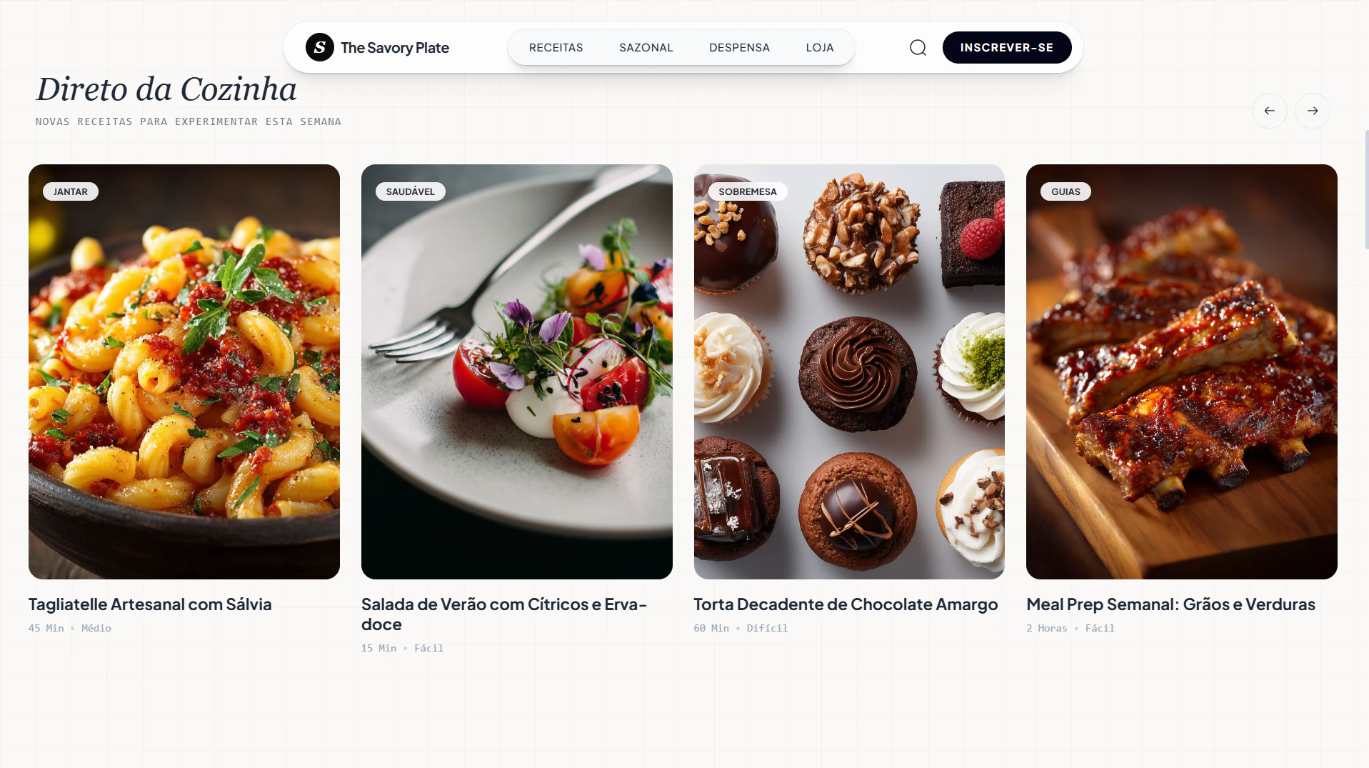 Landing page de conteúdo gastronômico The Savory Plate