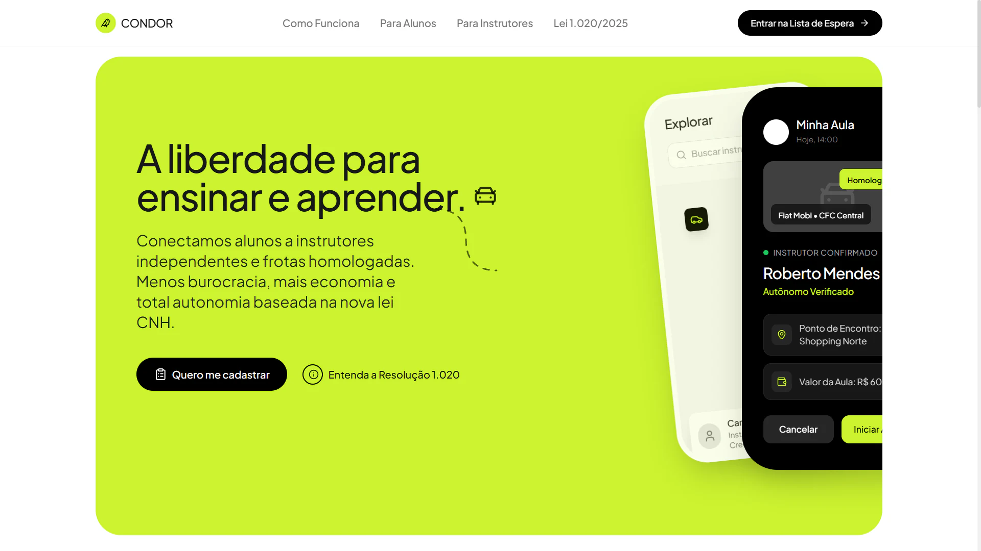 Landing page do marketplace Condor para autoescolas